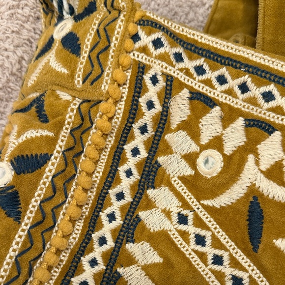 FREE PEOPLE Vic Velvet Slouchy Embroidered Floral Shoulder Bag - Mustard - Picture 7 of 10